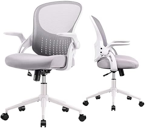Home Office Chair, Mid Back Mesh Computer Chair, Ergonomic Desk Chair, Height Adjustable Rolling Swivel Task Chair with Flip-up Armrests and Lumbar Support, Gray Discount