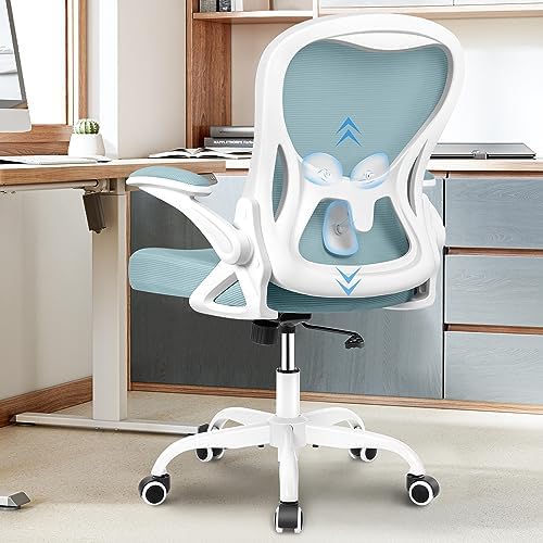 Winrise Office Chair Desk Chair, Ergonomic Mesh Computer Chair Home Office Desk Chairs, Swivel Task Chair Mid Back Breathable Rolling Chair with Adjustable Lumbar Support Flip Up Armrest (Light Blue) Discount