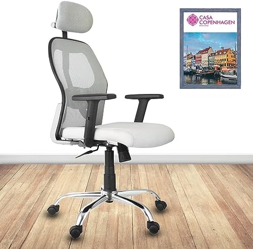 CASA COPENHAGEN Executive Chair with Adjustable Lumbar Support, High-Back Mesh Computer Chair - Headrest, Soft Sponge Cushion & Tilt Function, Swivel Desk Task Chair for Work or Home - Grey Discount